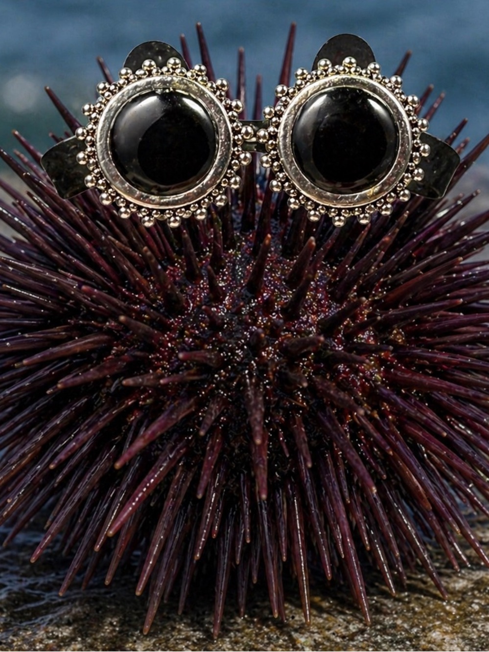 🧚🏻‍♀️ Vintage Black Cabochon Silver Tone Stud Earrings Gothic Boho